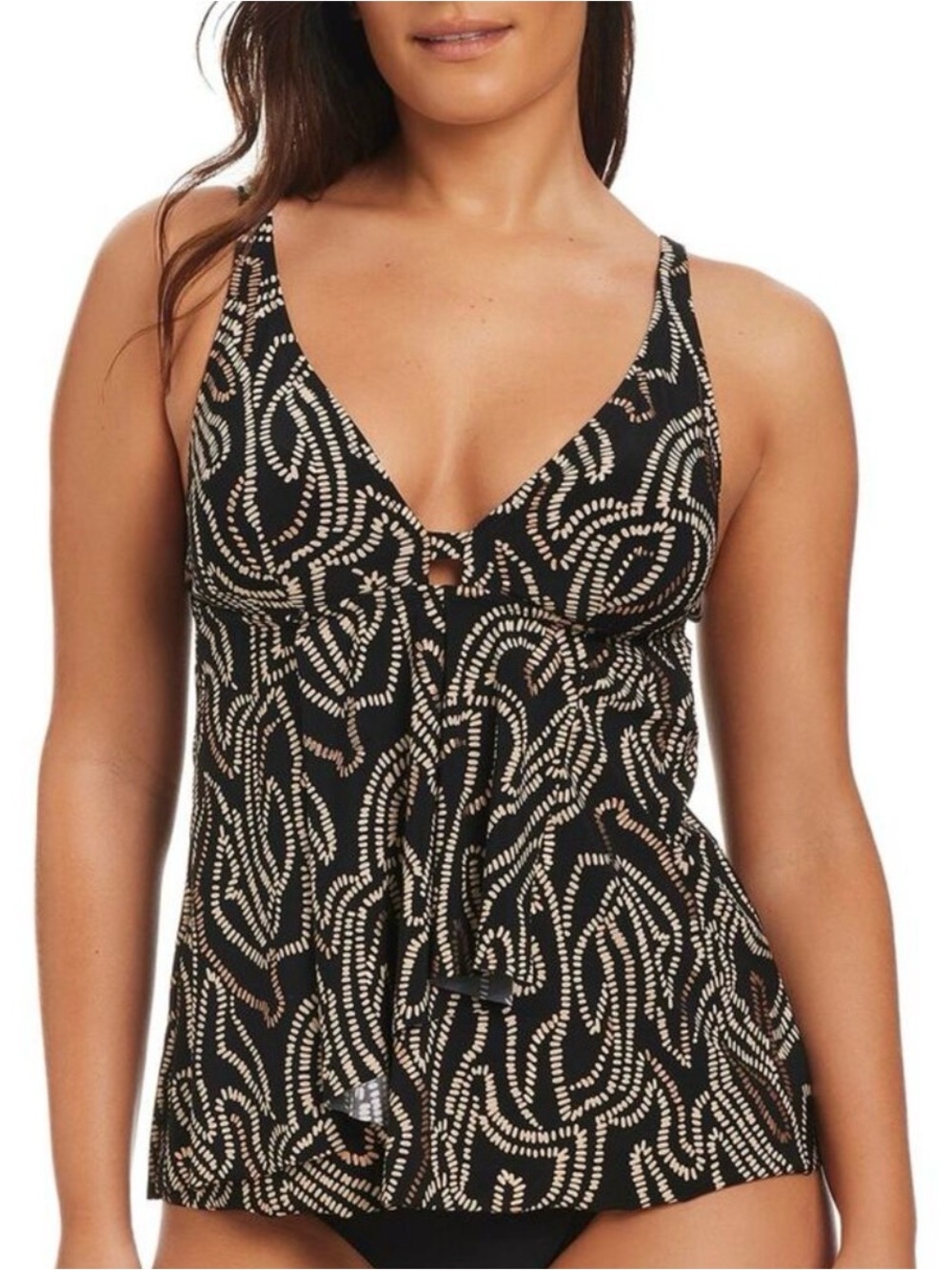 Black & Cream Printed Women’s Tankini Top